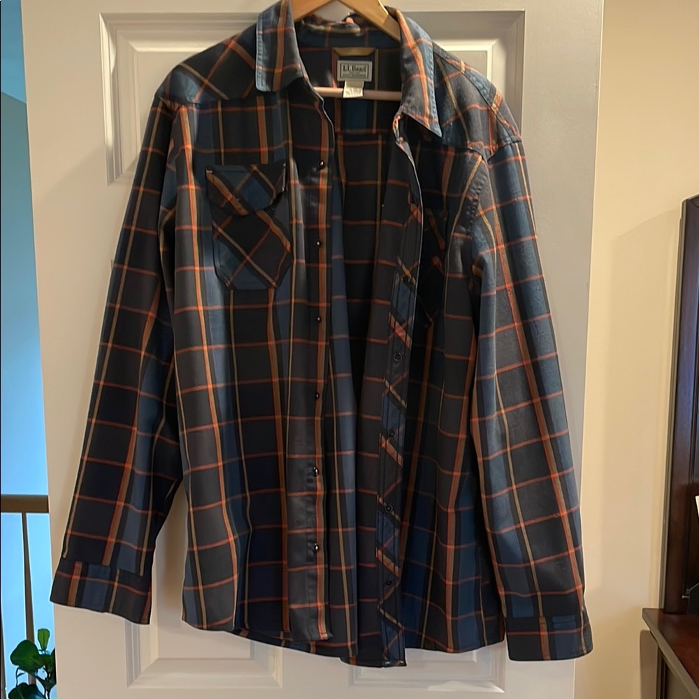 L.L. Bean Casual Blue and Orange Button Down Shirt - Picture 2 of 2